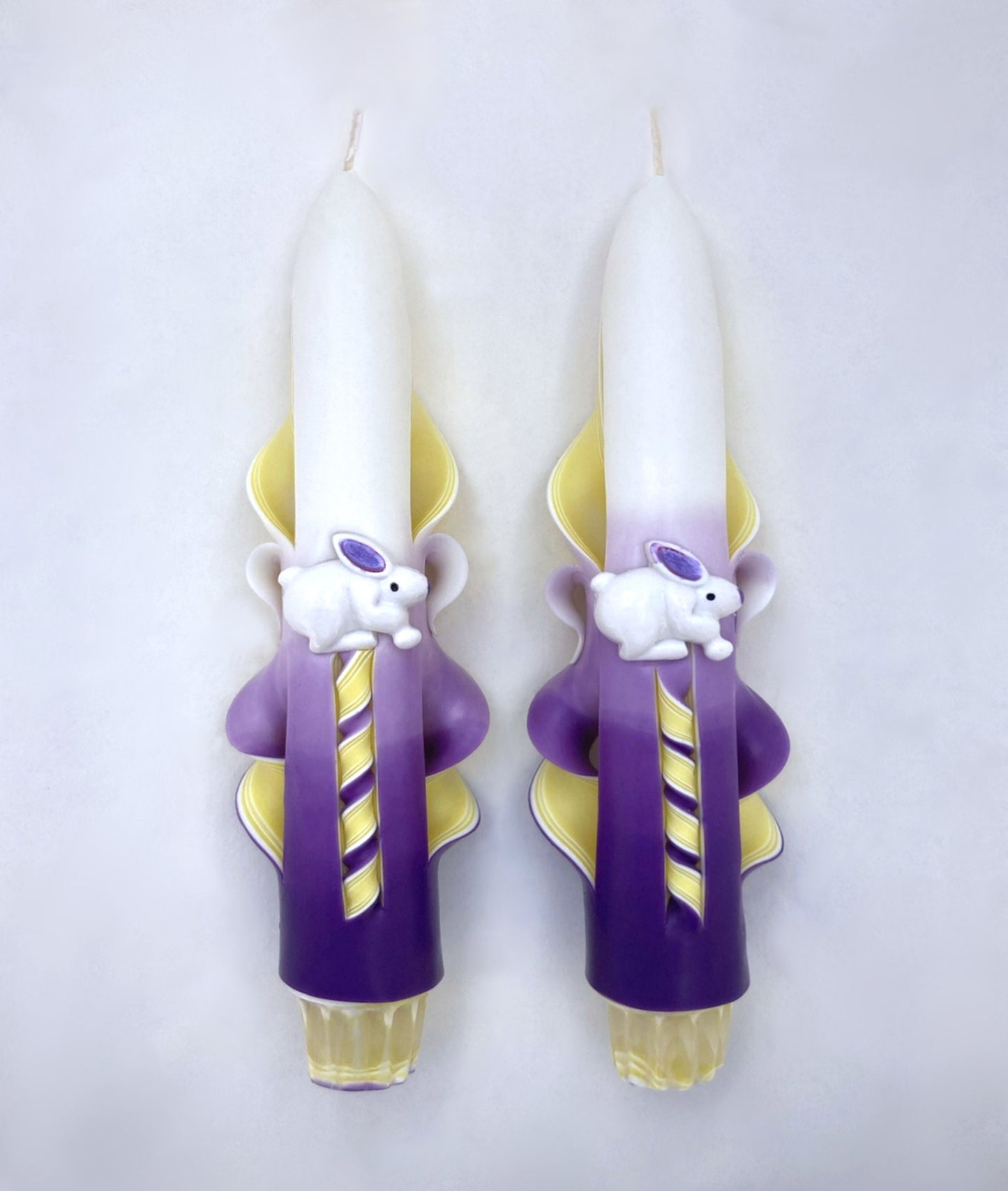 Purple & Yellow Taper Candles with Bunny Accents