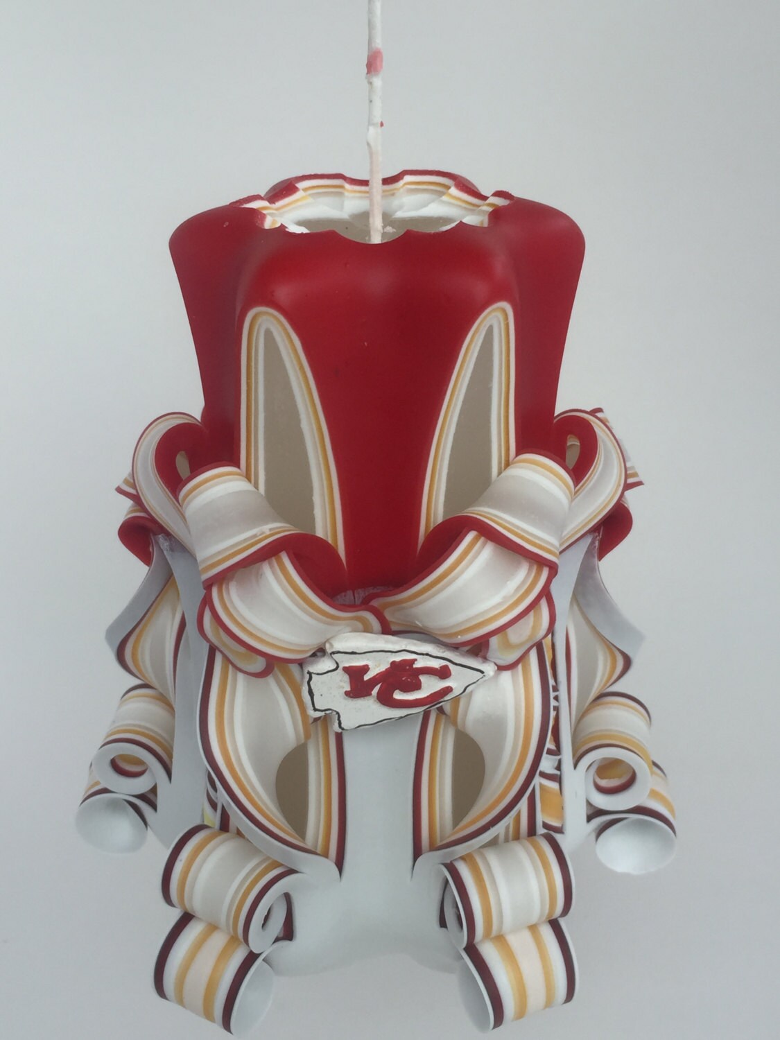 Hand-Carved Kansas City Chiefs Inspired Pillar Candle - 5 Inch