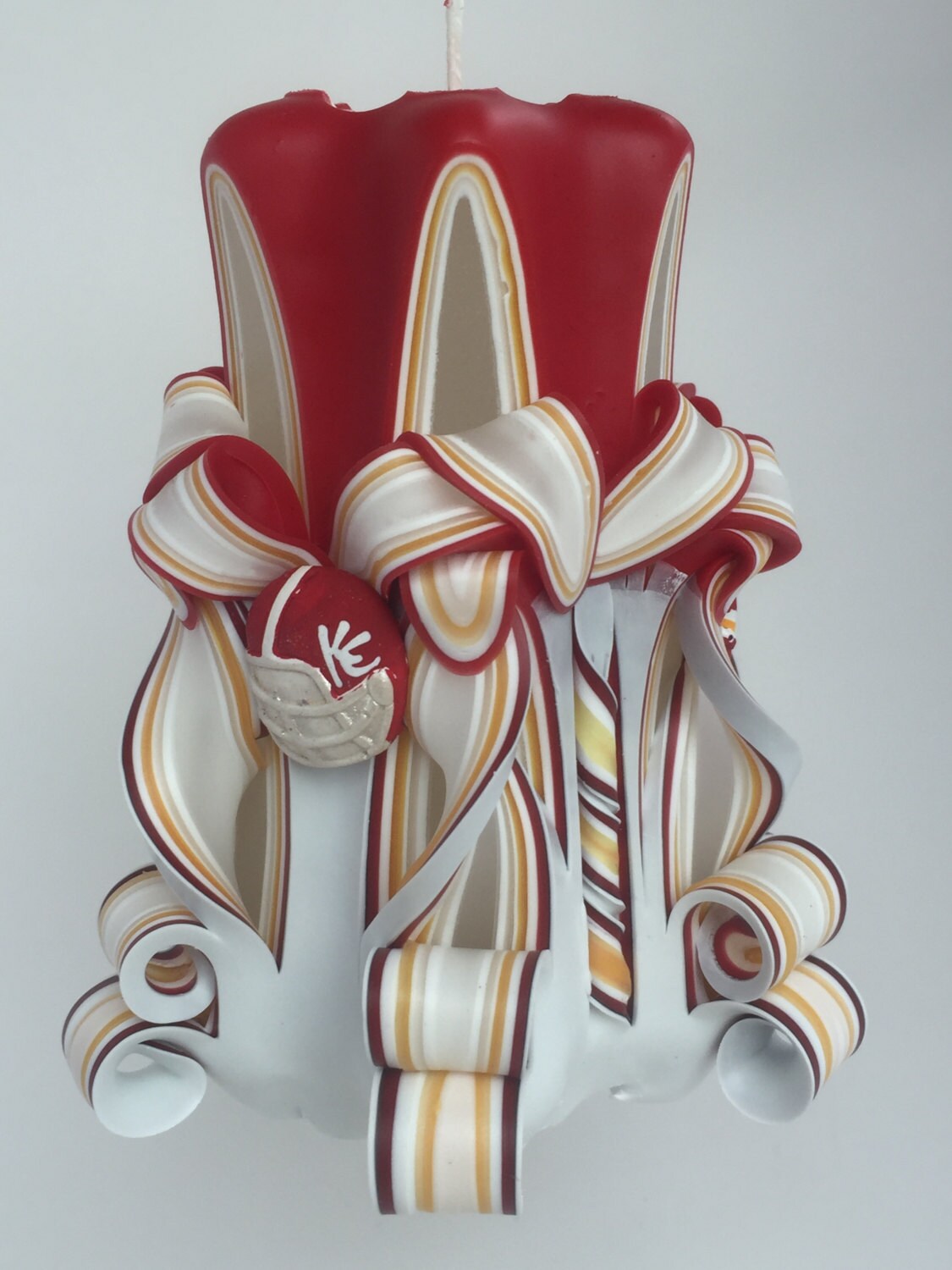 Hand-Carved Kansas City Chiefs Inspired Pillar Candle - 5 Inch
