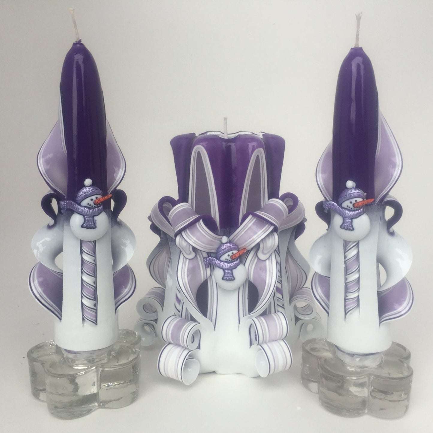 Purple Snowman Candle Centerpiece Set