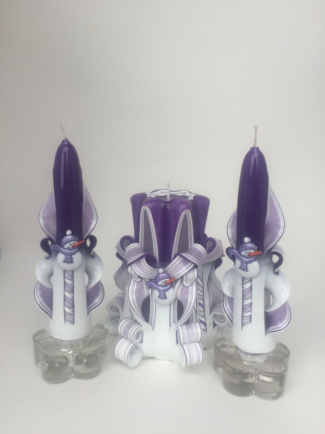 Purple Snowman Candle Centerpiece Set