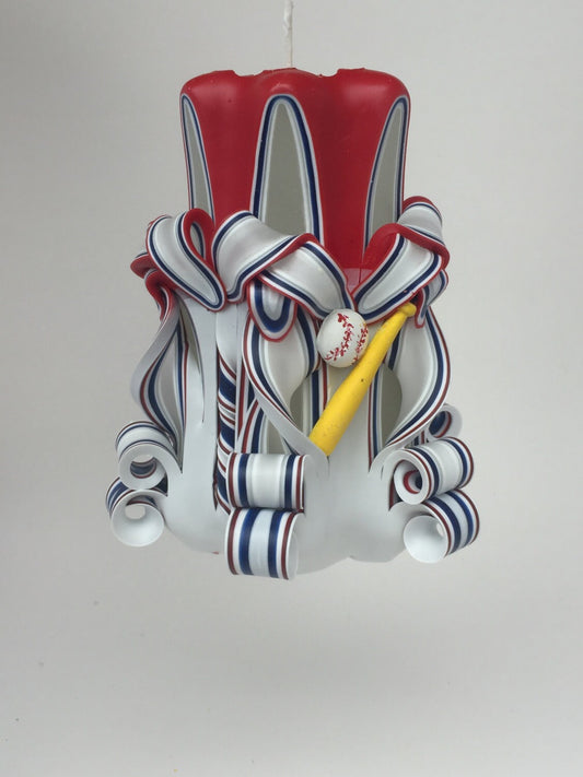 Cardinals Inspired Baseball Pillar Candle