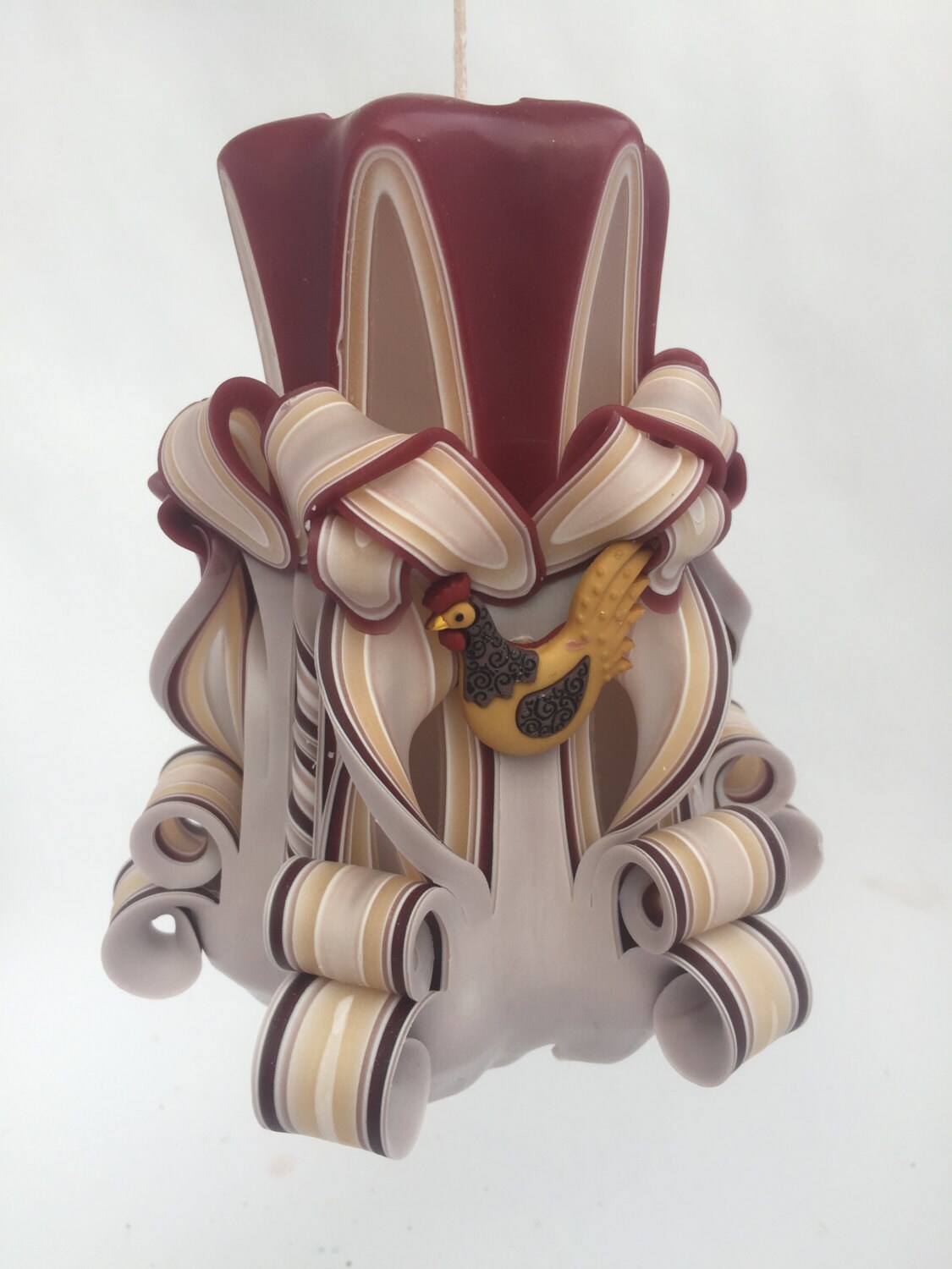 Handmade Chicken and Rooster Theme Carved Pillar Candle - 5 Inch
