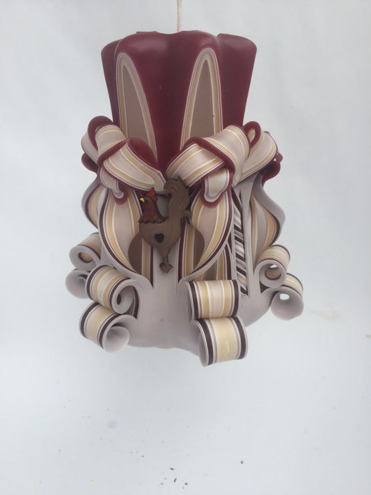 Handmade Chicken and Rooster Theme Carved Pillar Candle - 5 Inch