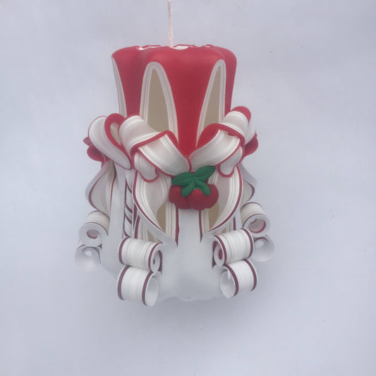 Handmade and Carved Apple Theme Pillar Candle - 5 Inch