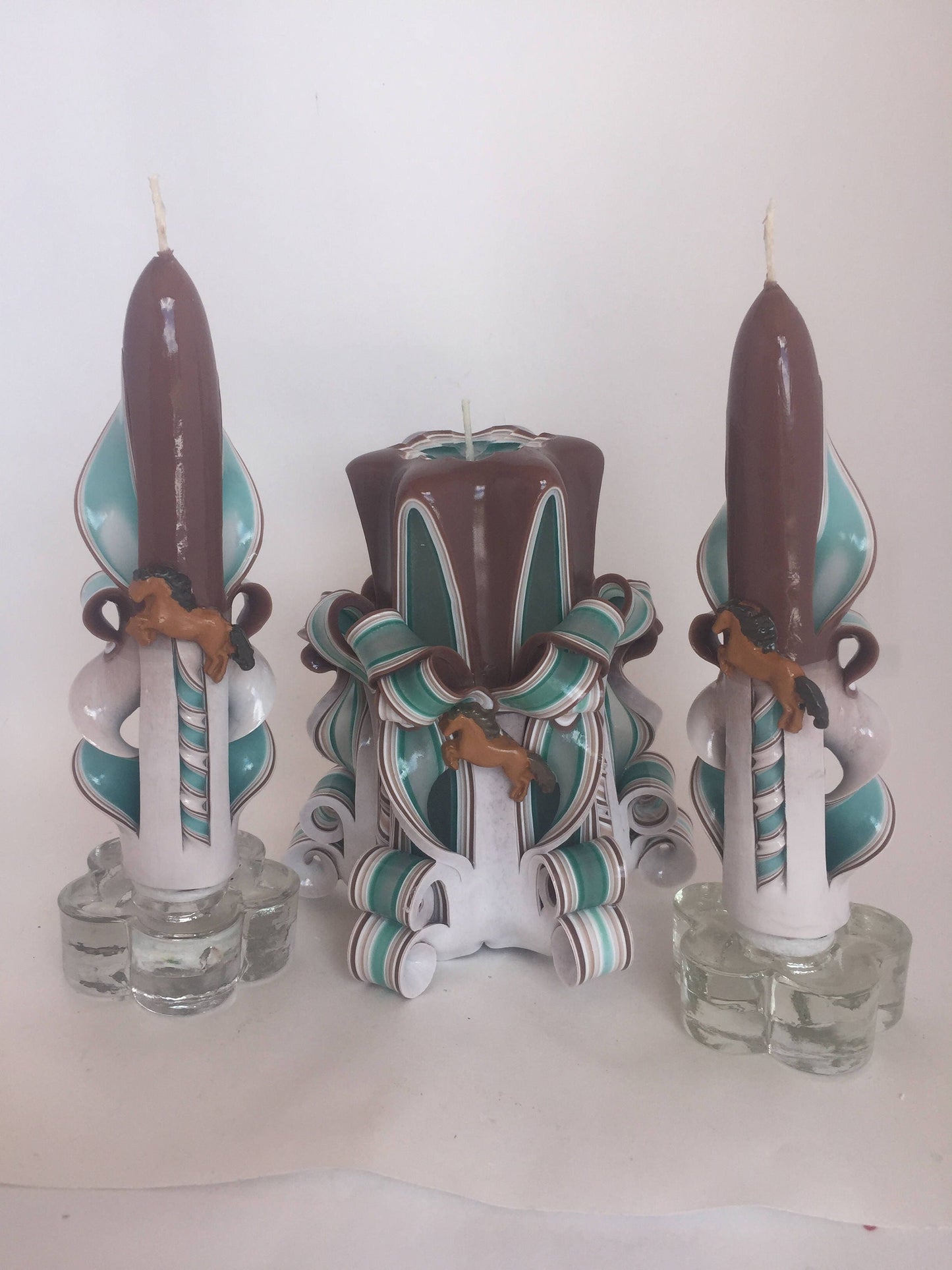 Handmade and Carved Western Theme Candle Set