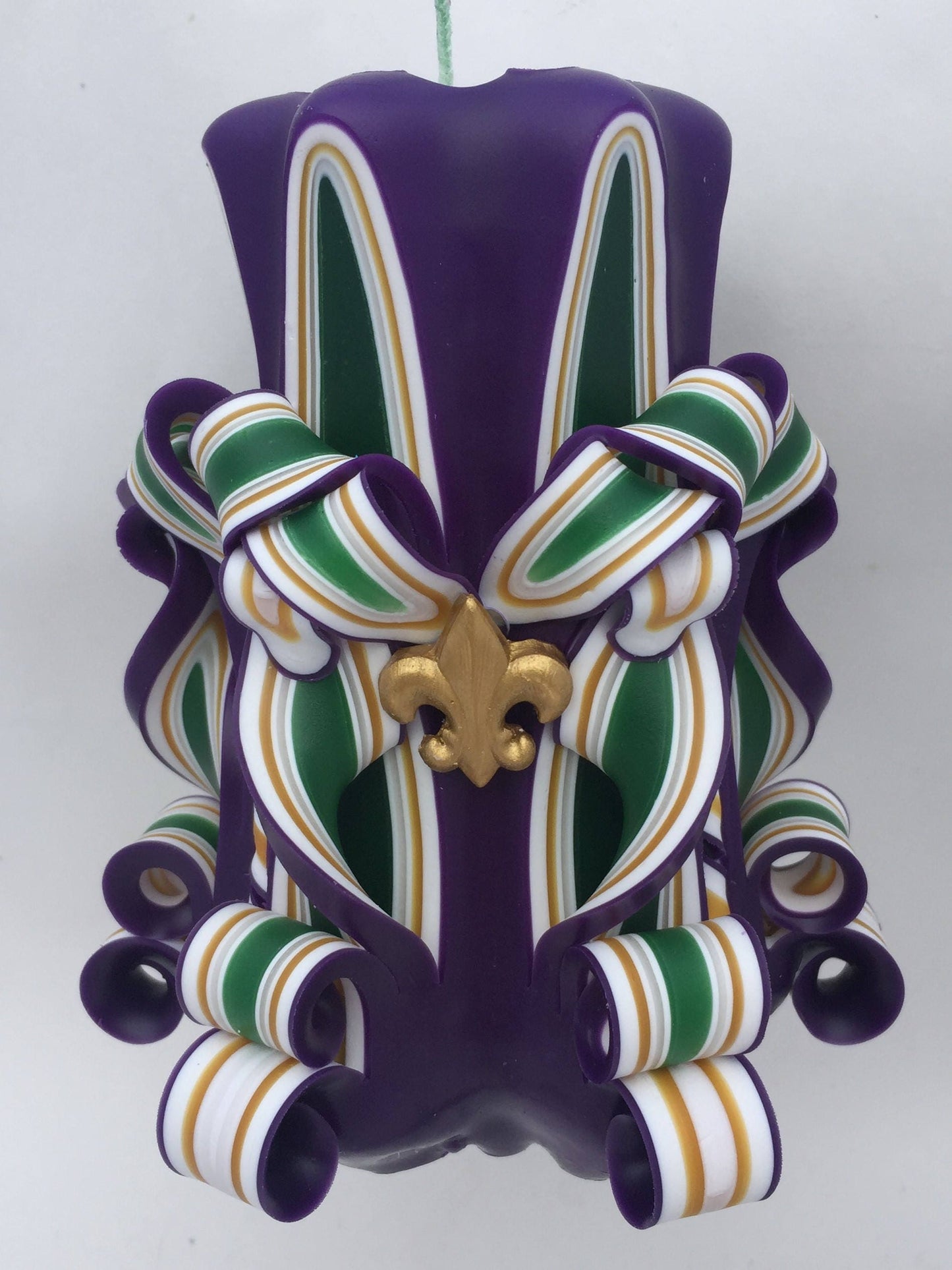 Hand-Carved Mardi Gras Theme Pillar Candle - 5 Inch