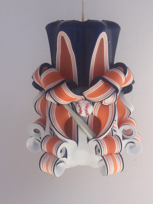 New York Mets Inspired Carved Pillar Candle - 5 Inch