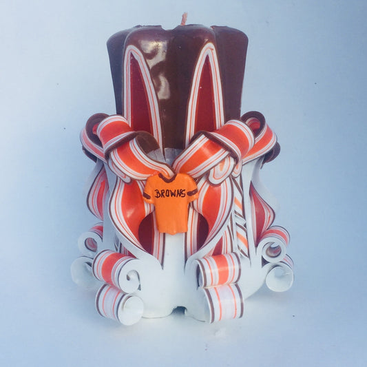 Cleveland Browns Inspired Carved Pillar Candle