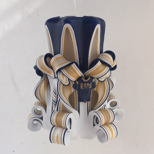 Rams Inspired Carved Pillar Candle - 5 Inch