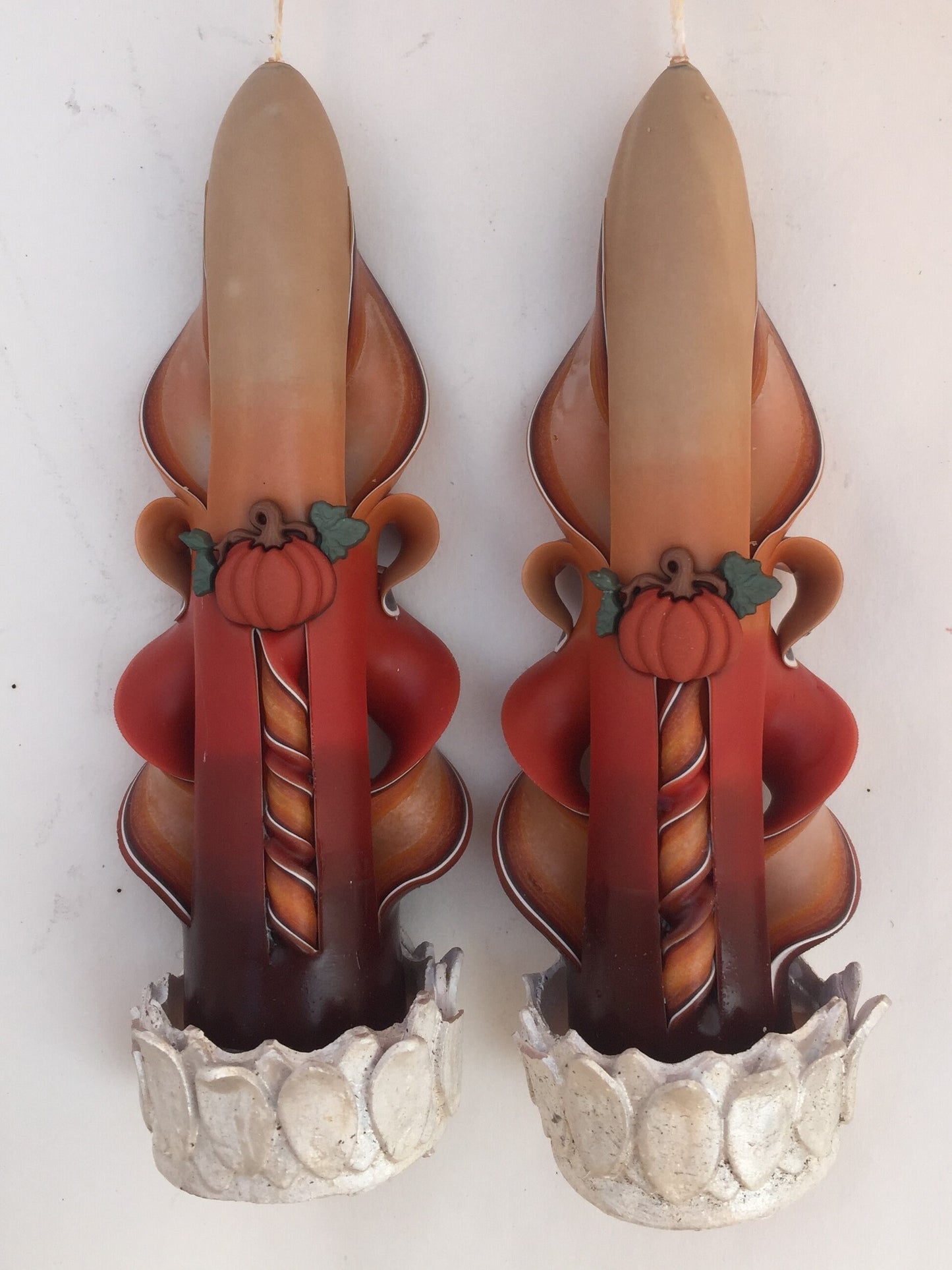 Thanksgiving Taper Candles with Pumpkin Accents - 6 inch