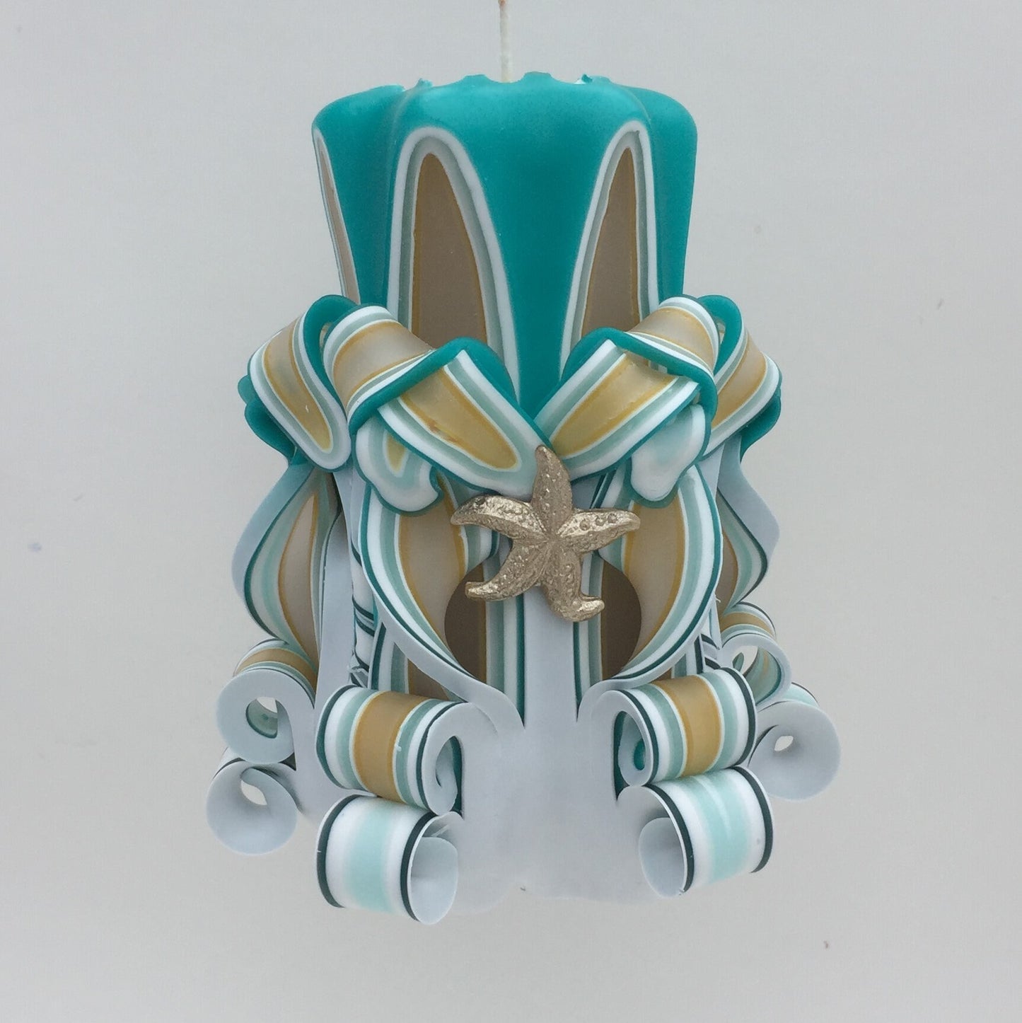 Handmade Carved Ocean Themed Carved Pillar Candle - 5 Inch