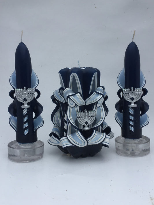 Hand-Carved Hanukkah Candle Set