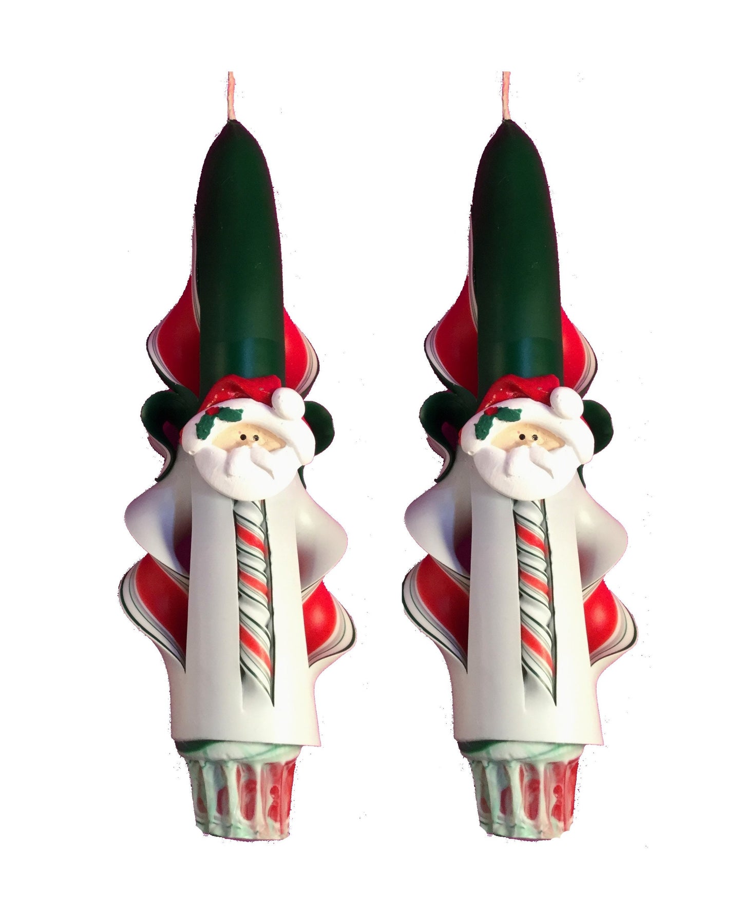 Carved Christmas Candle Set with Santa Accents