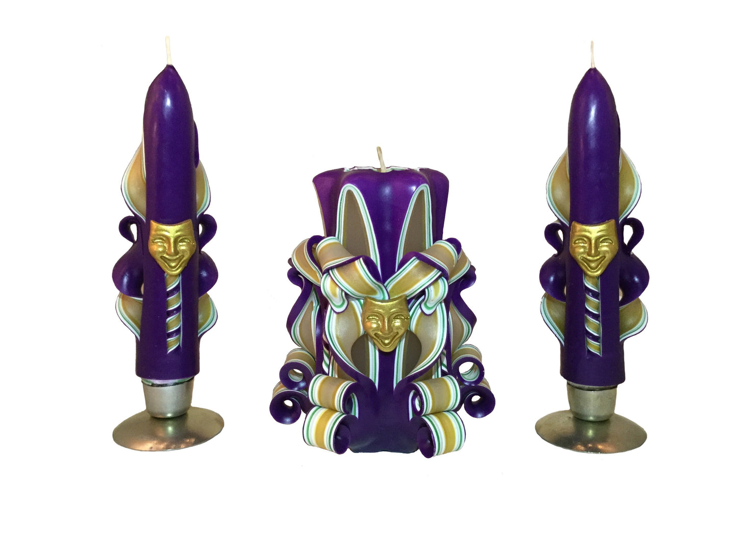 Carved Mardi Gras Mask Candle Set