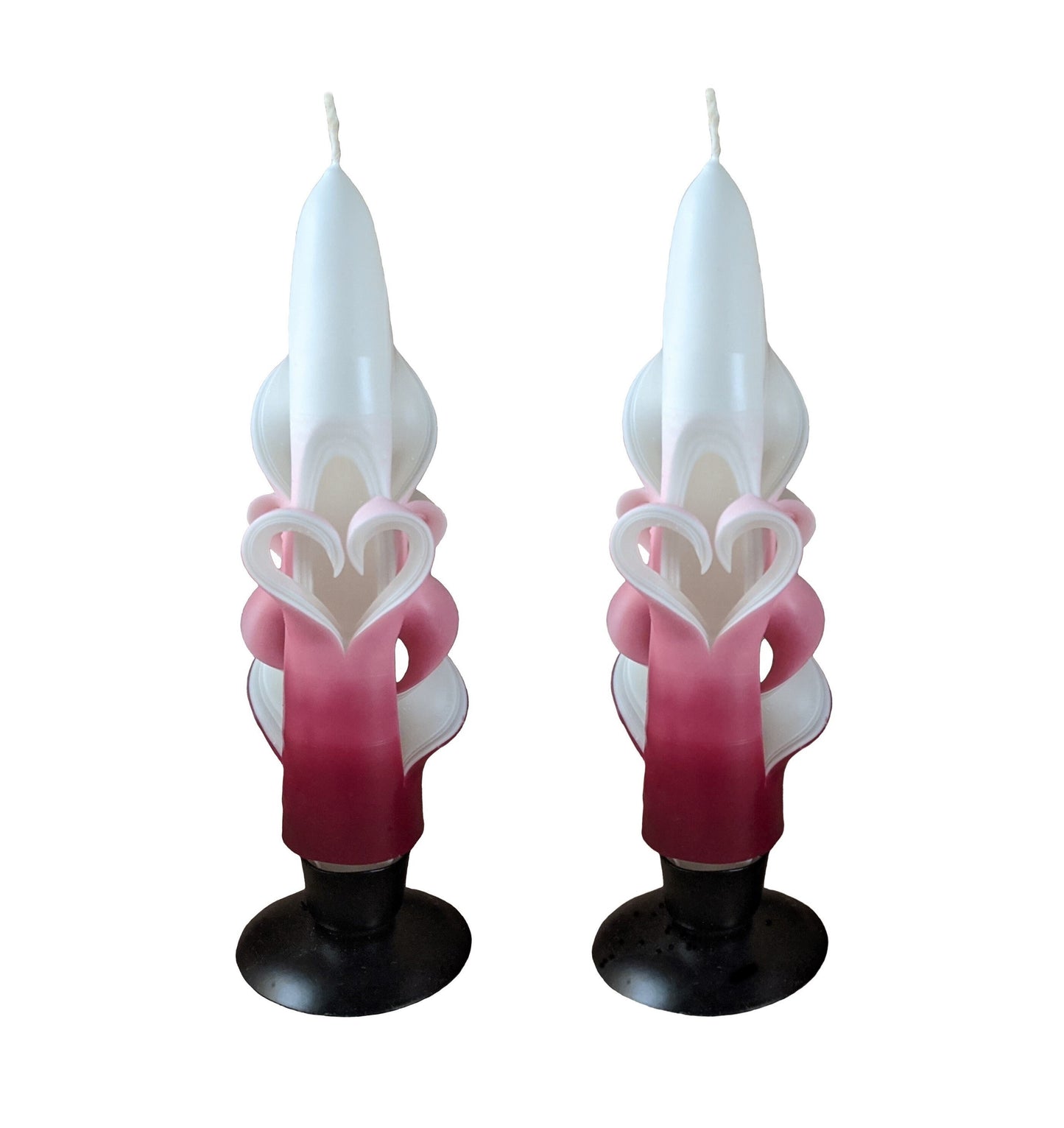 Handmade Shaded Raspberry Carved Heart Taper Candles - 6 Inch