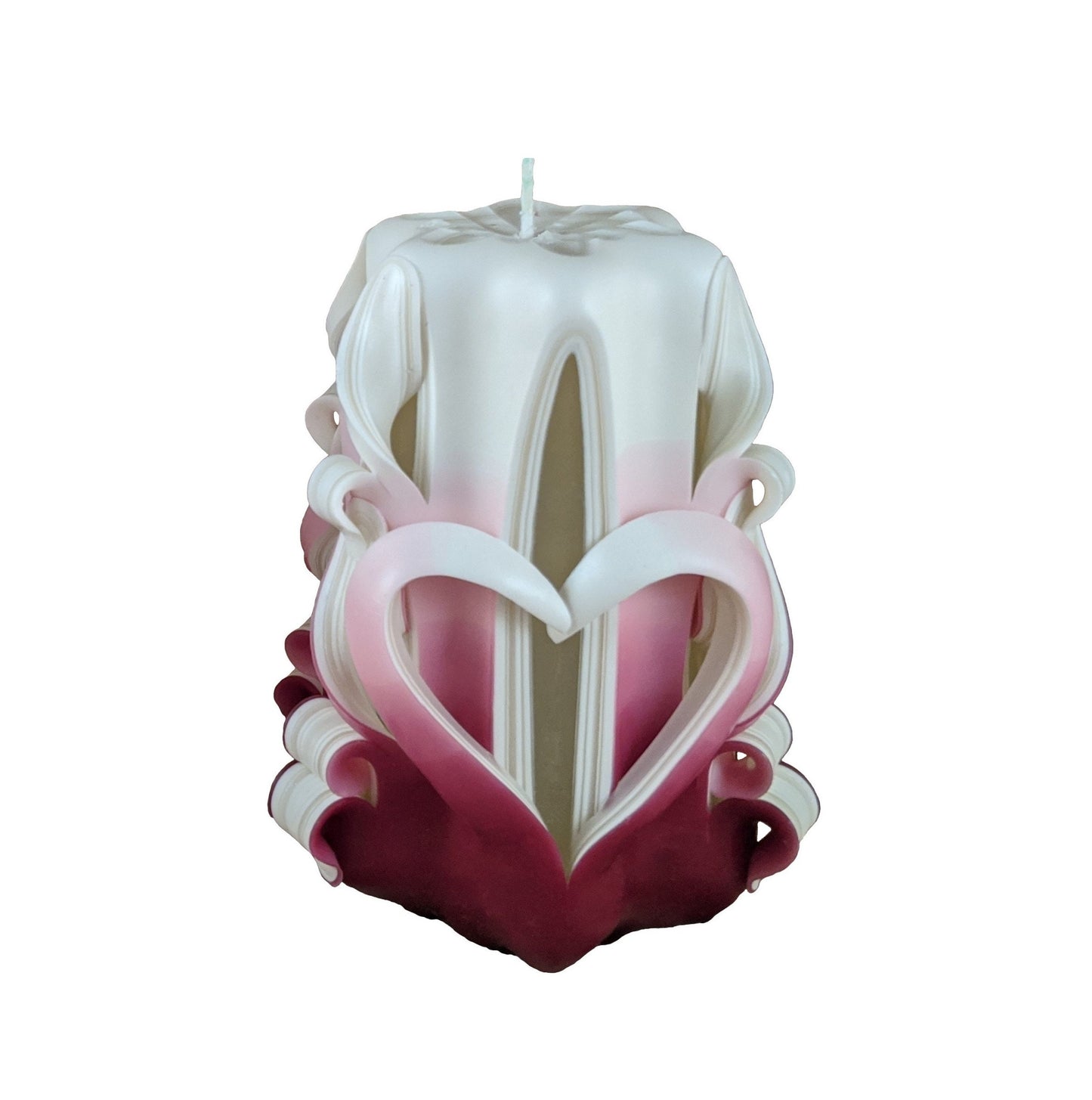 Carved Raspberry Valentine Heart Candle Set