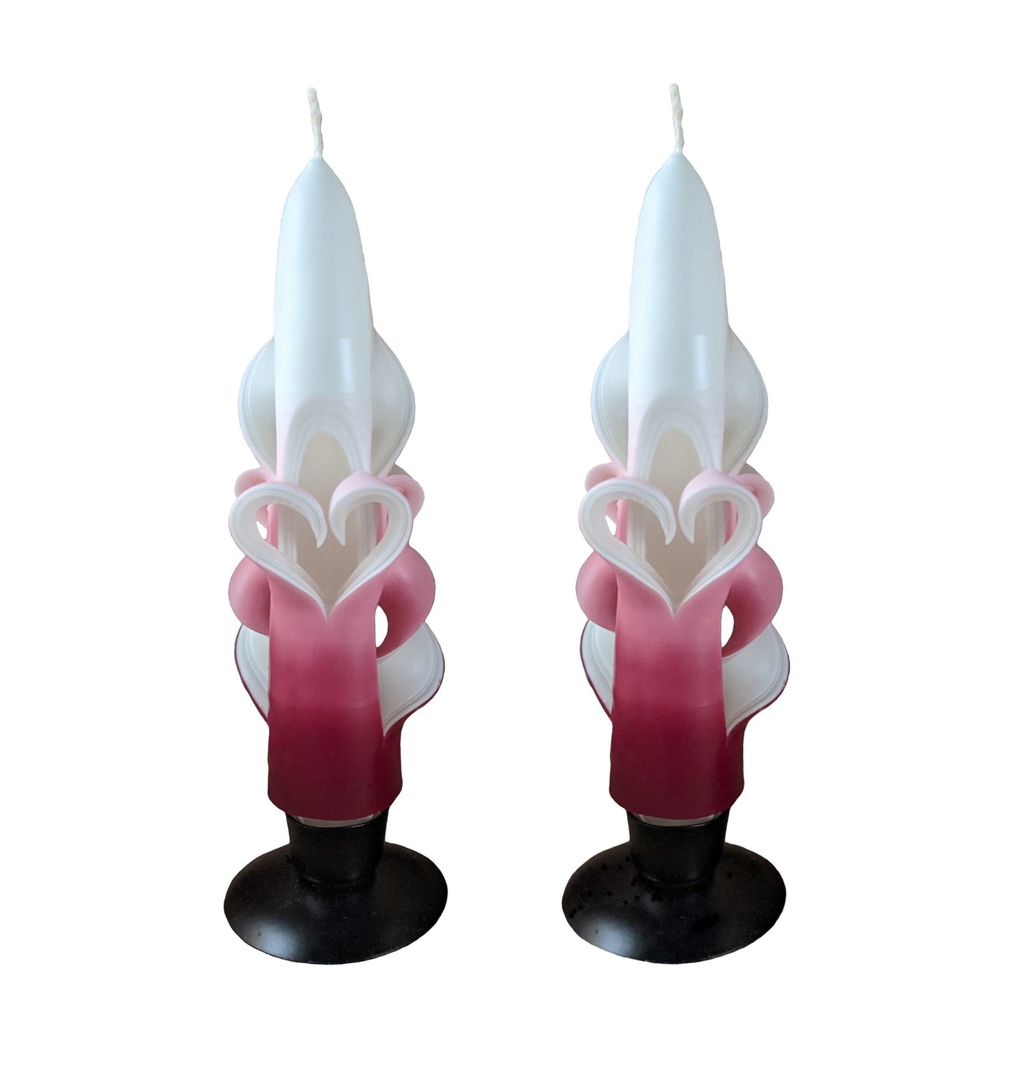 Carved Raspberry Valentine Heart Candle Set