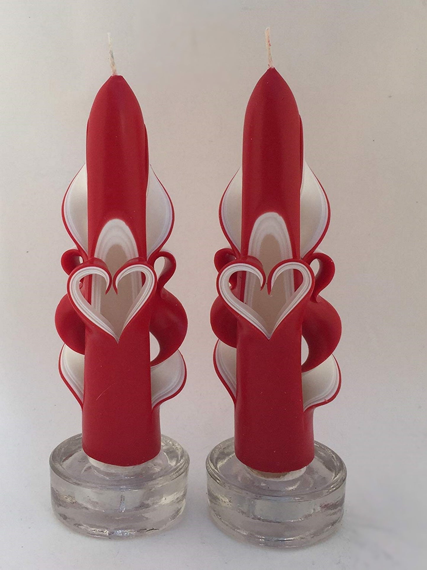 Handmade Red Carved Valentine Heart Taper Candles - 6 inch