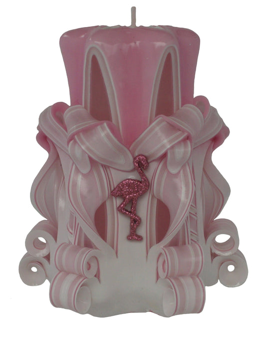 Handmade Carved Pink Flamingo Pillar Candle - 5 Inch