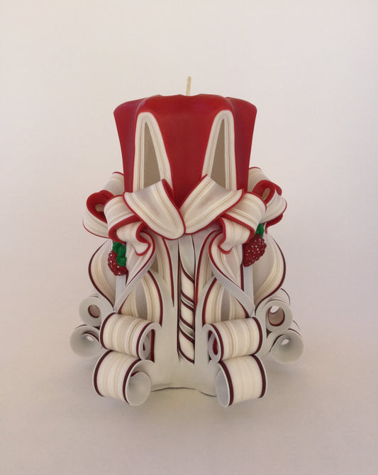 Carved Red and White Strawberry Pillar Candle