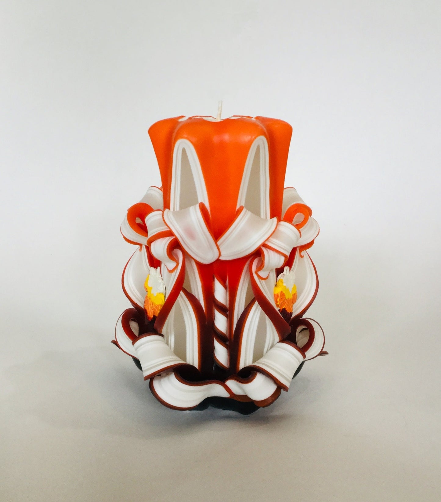 Handmade Autumn Leaf Carved Pillar Candle - 5 Inch