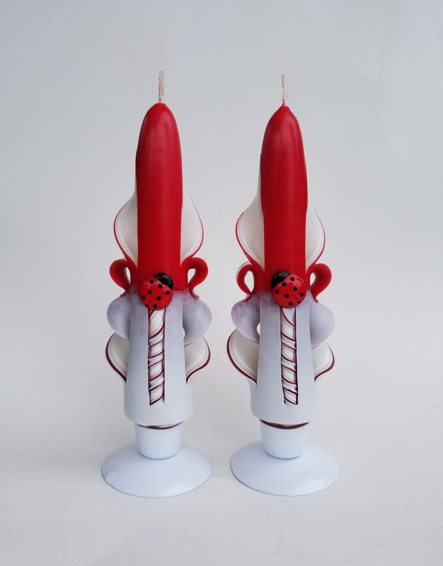 Handmade Carved Ladybug Taper Candles - 6 Inch