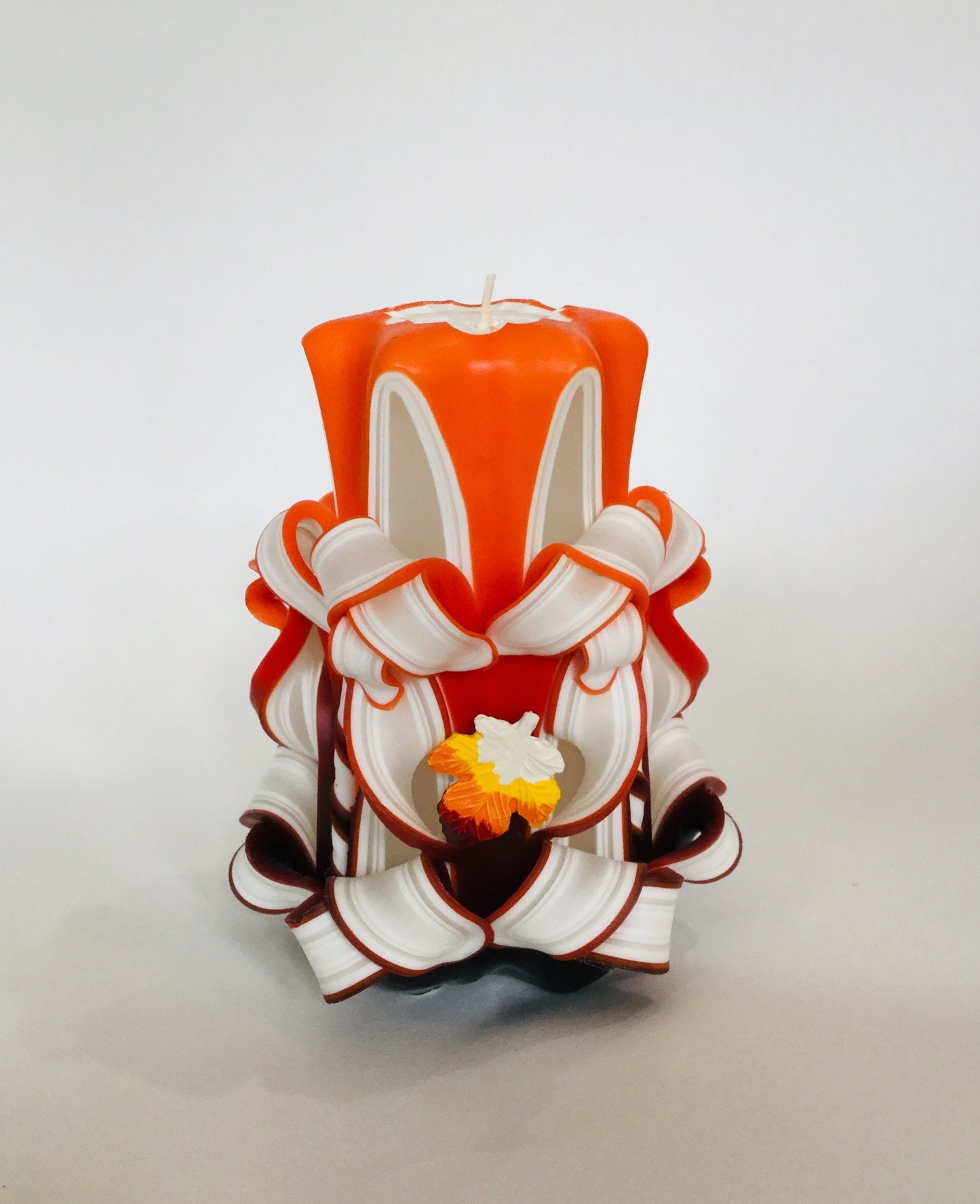 Handmade Orange Autumn Leaves Carved Candle Set