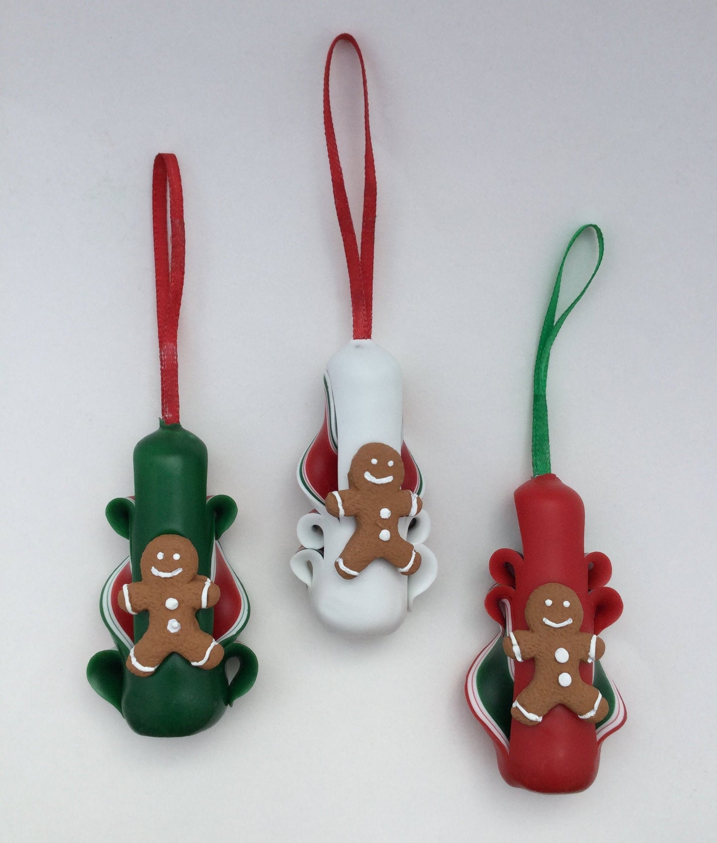Hand-Carved Wax Gingerbread Man Christmas Ornaments - Set of 3