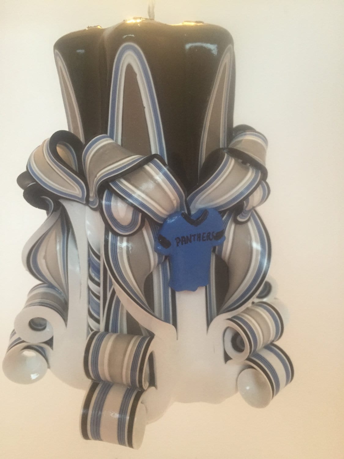 Panthers Inspired Carved Pillar Candle - 5 Inch