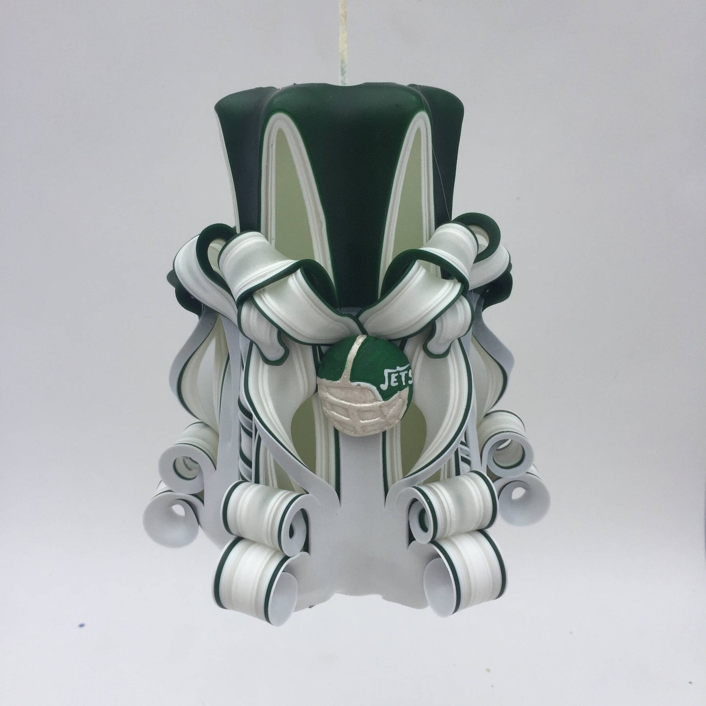 New York Jets Inspired Carved Pillar Candle - 5 Inch