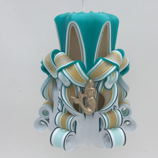 Handmade Carved Ocean Themed Carved Pillar Candle - 5 Inch