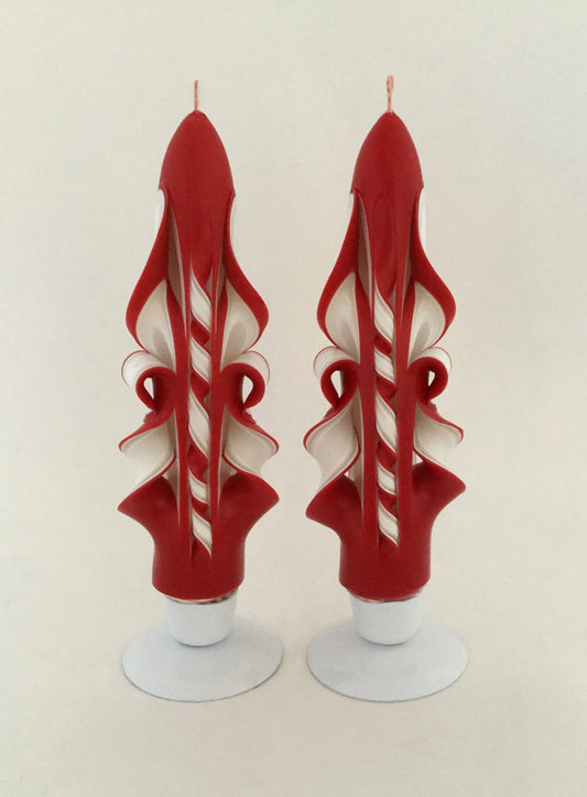 Handmade Red Carved Valentine Cupid Taper Candles - 6 Inch