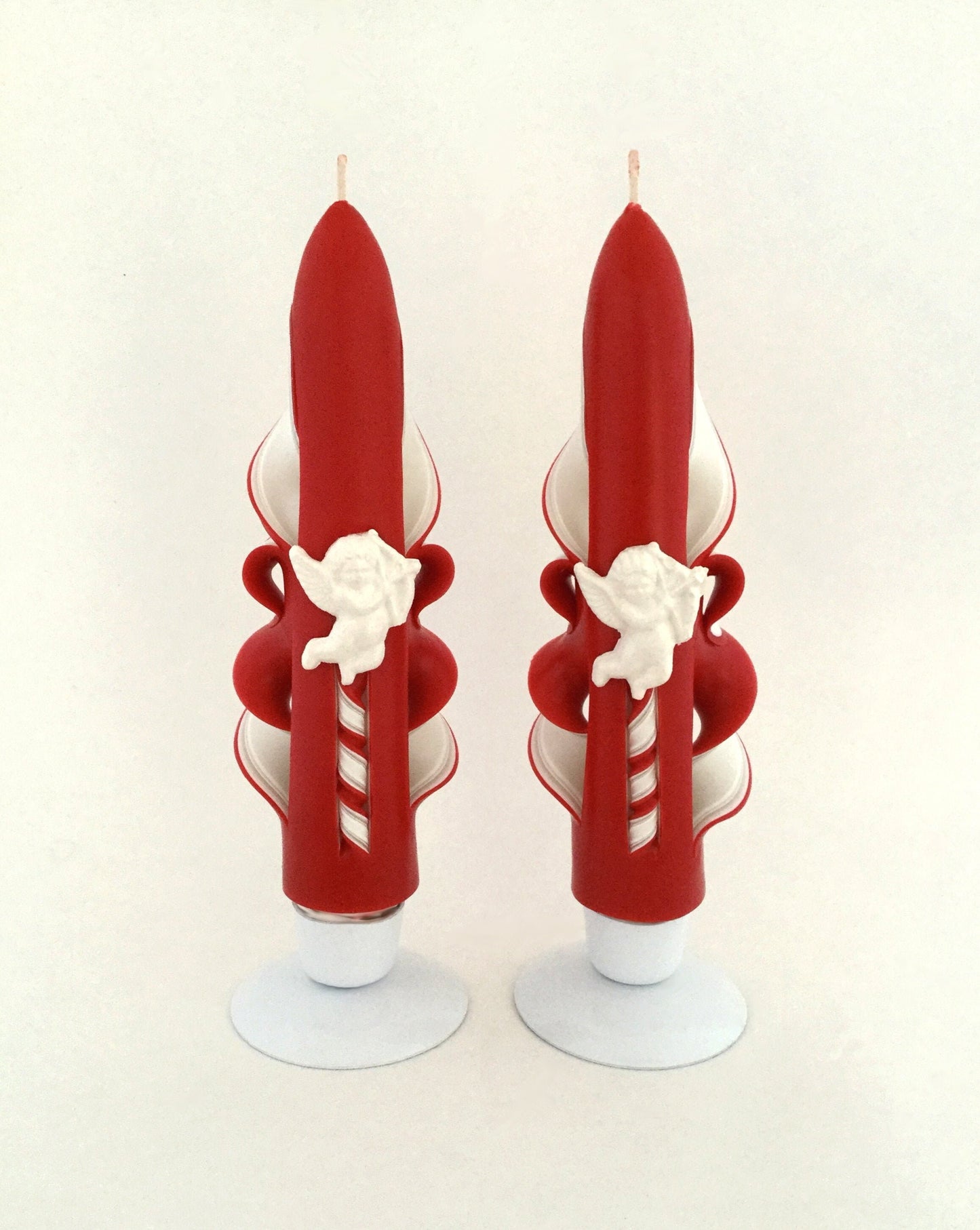 Handmade Red Carved Valentine Cupid Taper Candles - 6 Inch