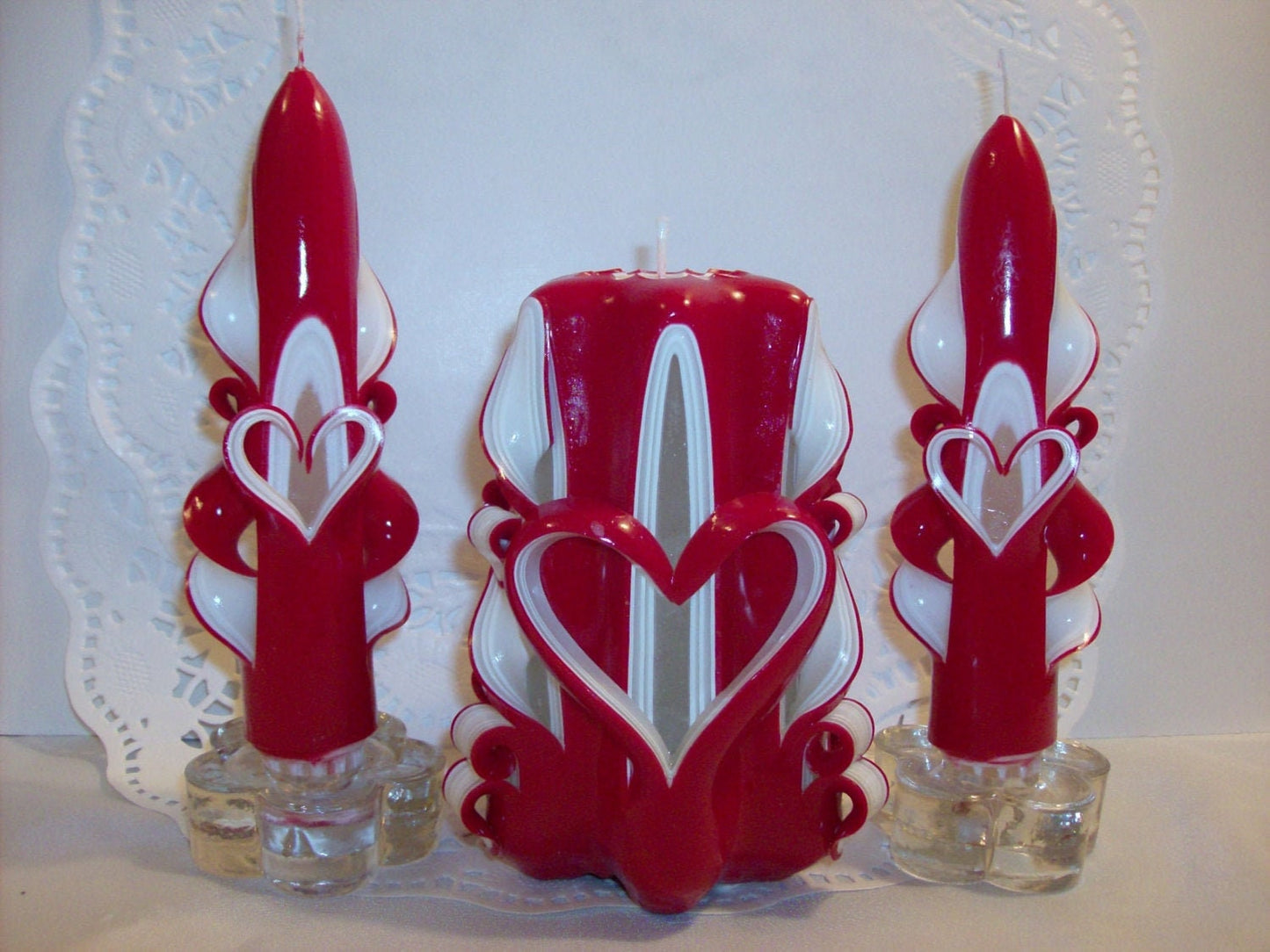 Hand-Carved Valentine Heart Centerpiece Candle Set