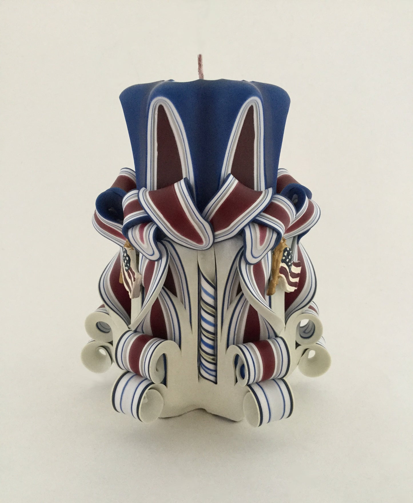 Carved Americana Candle Set with Flag Accents