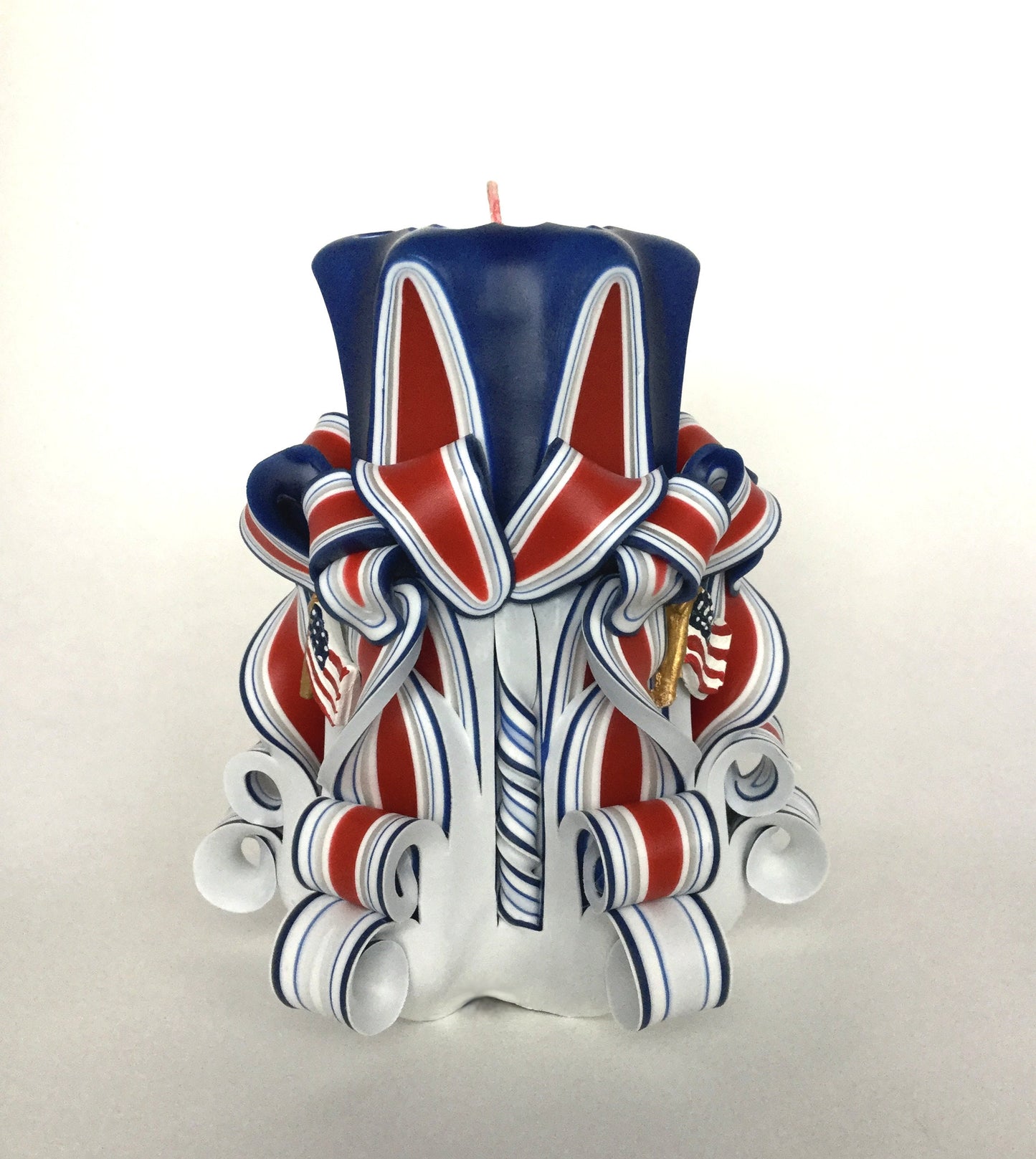 Hand-Carved Patriotic Candle Set with Flag Accents