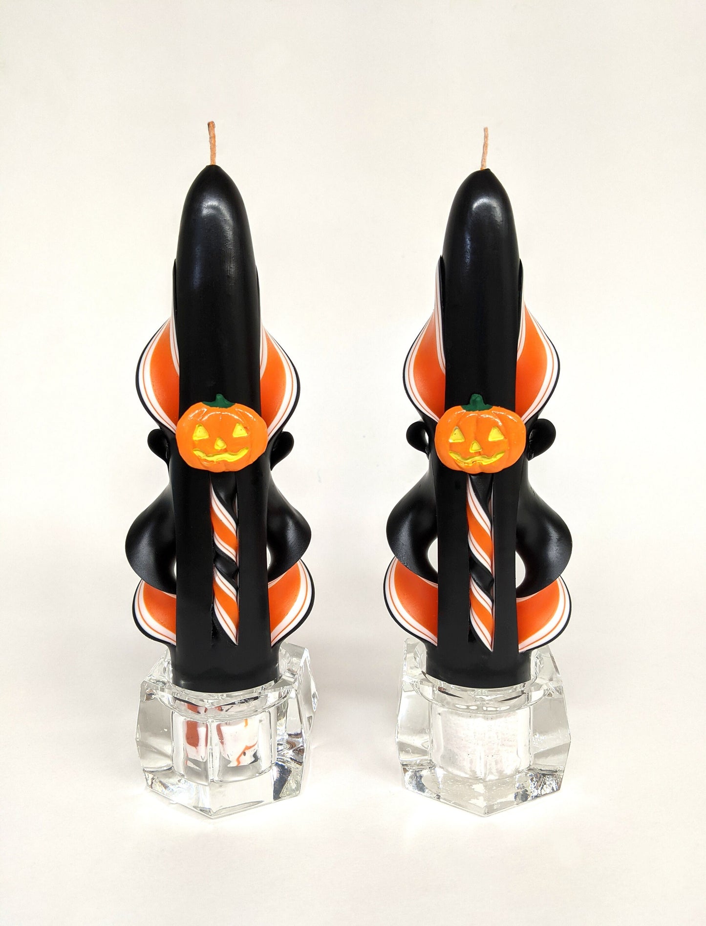 Handmade Halloween Jack-o'-Lantern Carved Candle Set