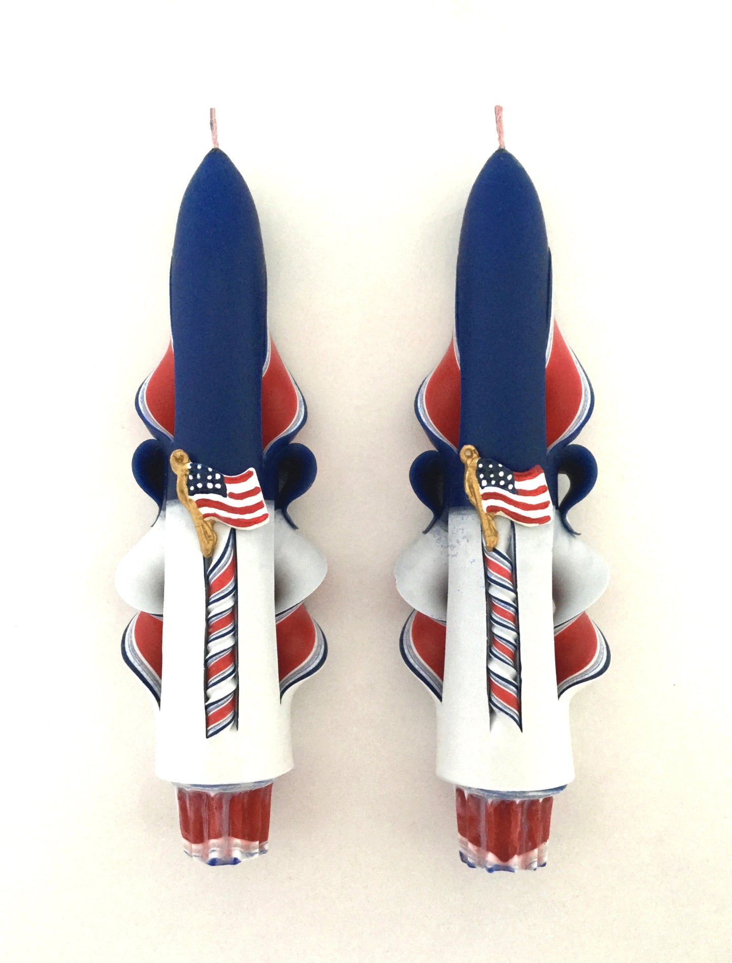 Hand-Carved Patriotic Candle Set with Flag Accents