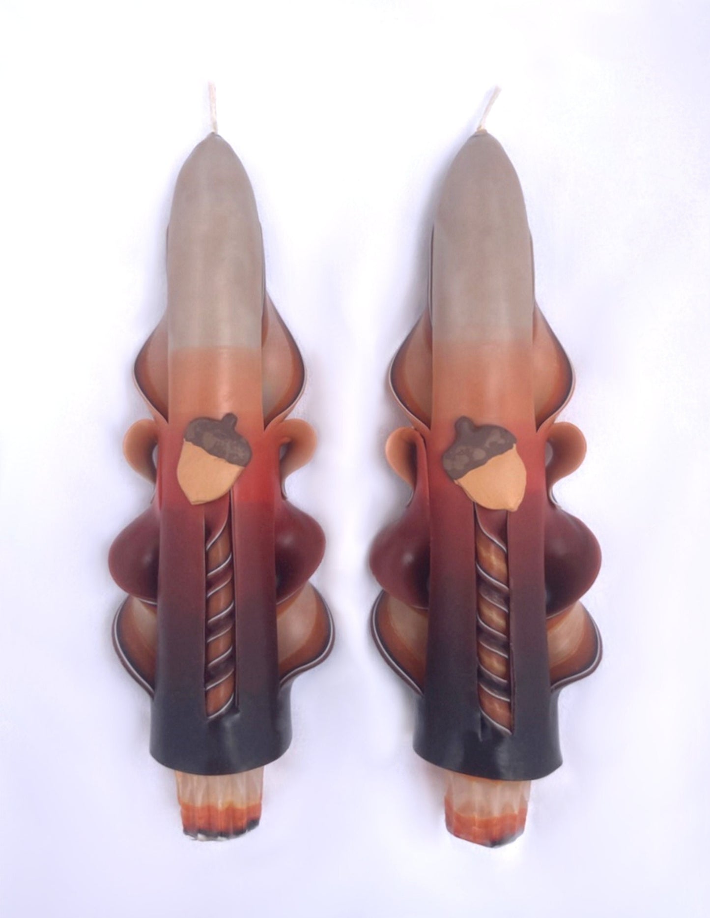 Handmade Autumn Acorn Carved Taper Candles - 6 inch
