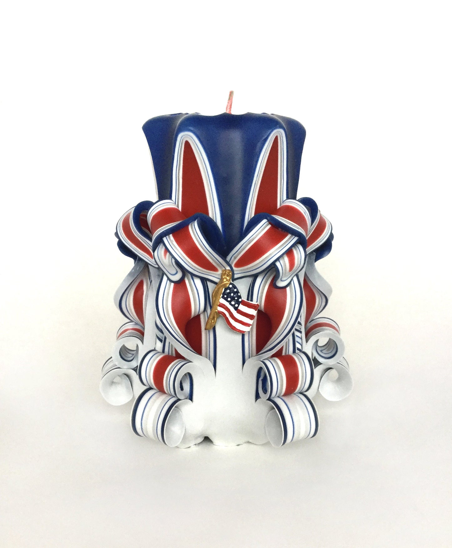 Hand-Carved Patriotic Candle Set with Flag Accents