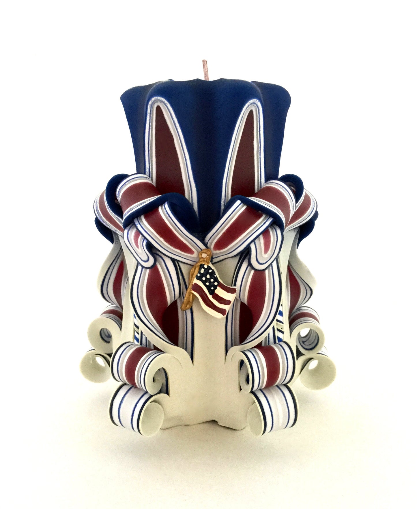 Carved Americana Candle Set with Flag Accents
