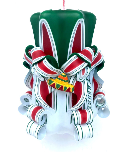 Handmade Carved Mexican Flag Cinco De Mayo Pillar Candle - 5 Inch