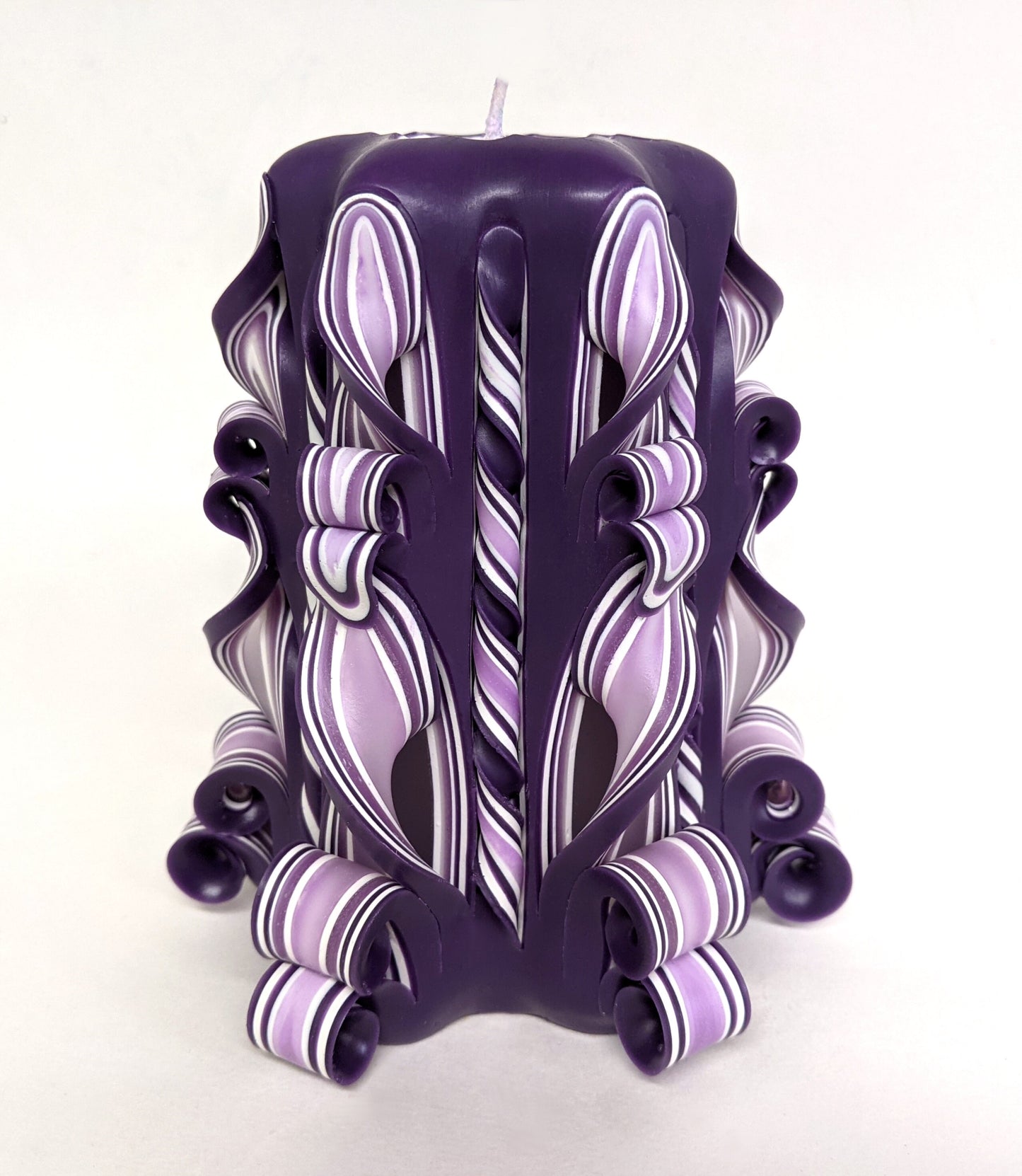 Handmade Carved Purple Pillar Candle - 5 Inch