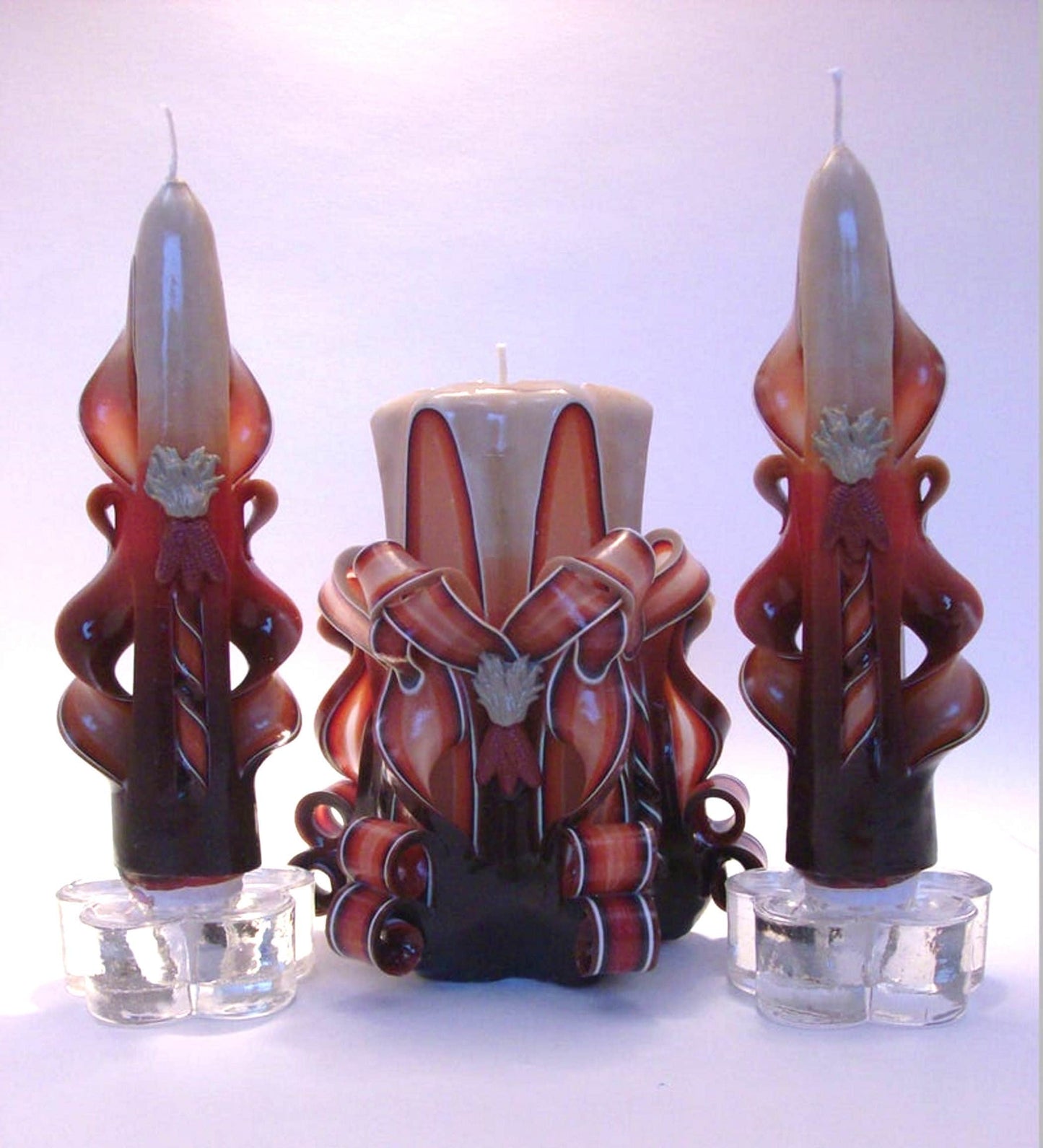 Carved Autumn Candle Set with Corn Stalk Accents