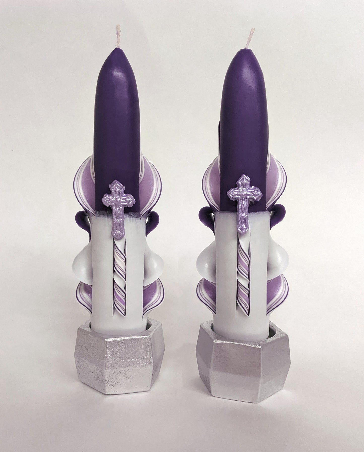 Carved Easter Candles with Cross Accents