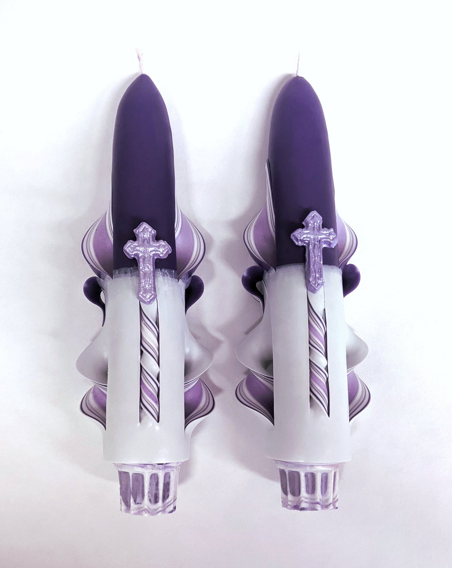 Carved Easter Candles with Cross Accents