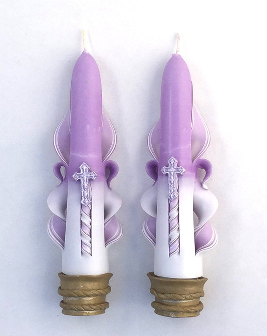 Hand-Carved Easter Taper Candles with Cross Accents