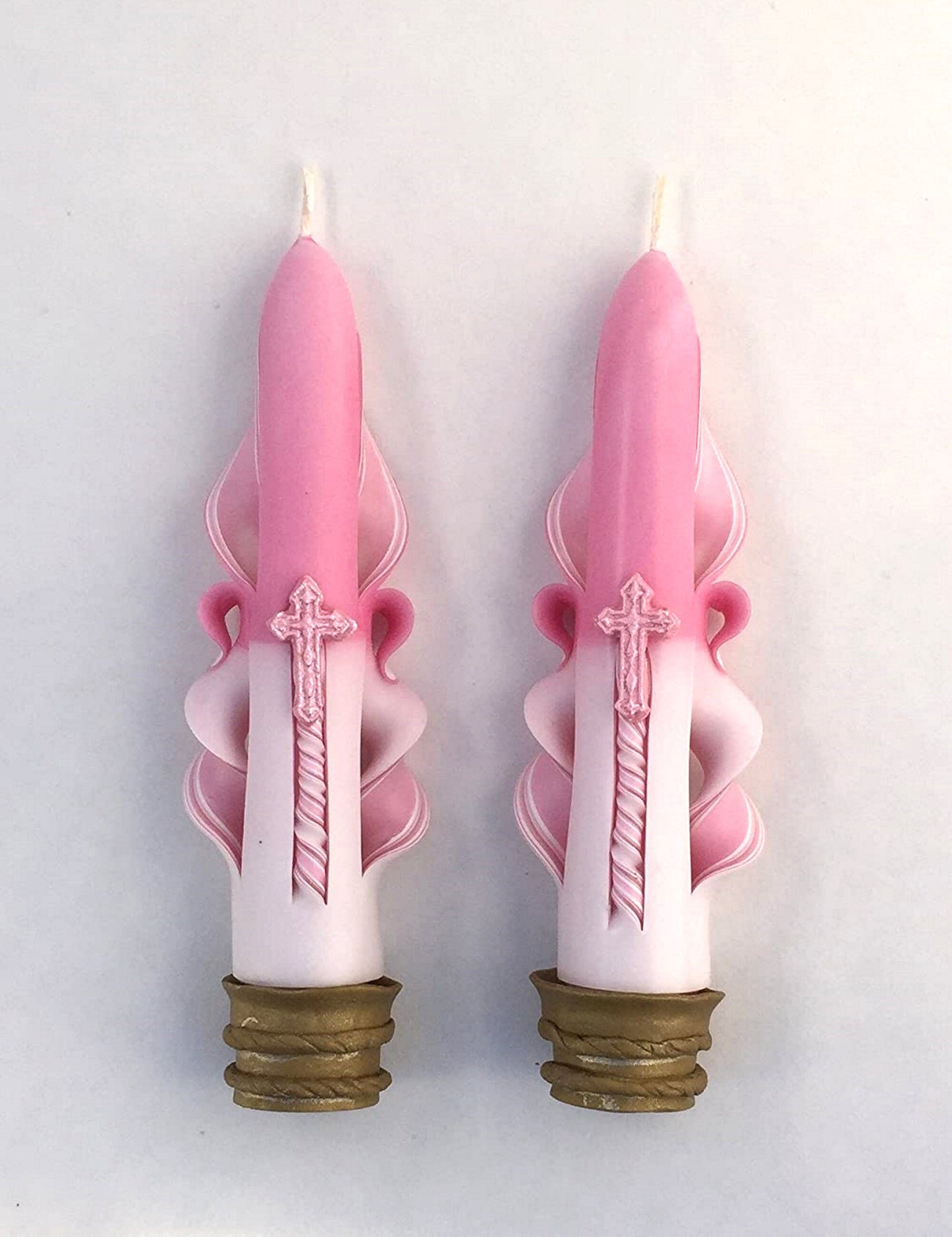 Hand-Carved Easter Taper Candles with Cross Accents