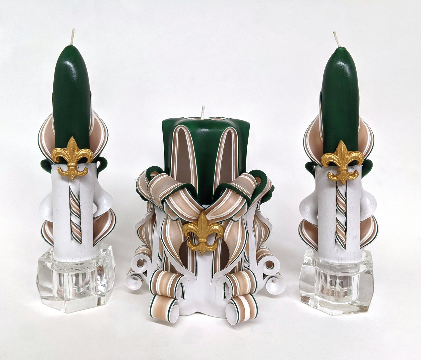 Fleur-de-Lis Carved Candle Set